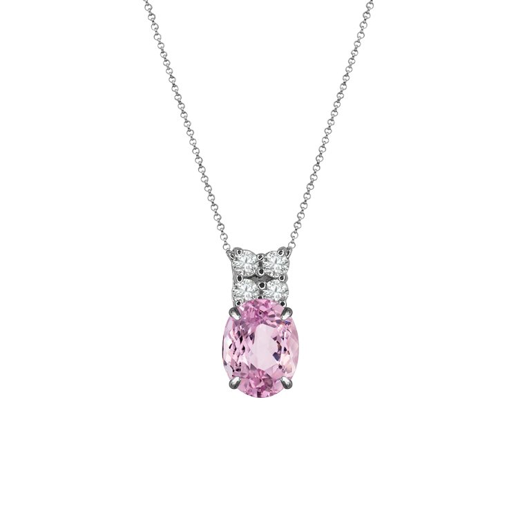Colar Kunzita Oval + 4 Diamantes - Santé Joias