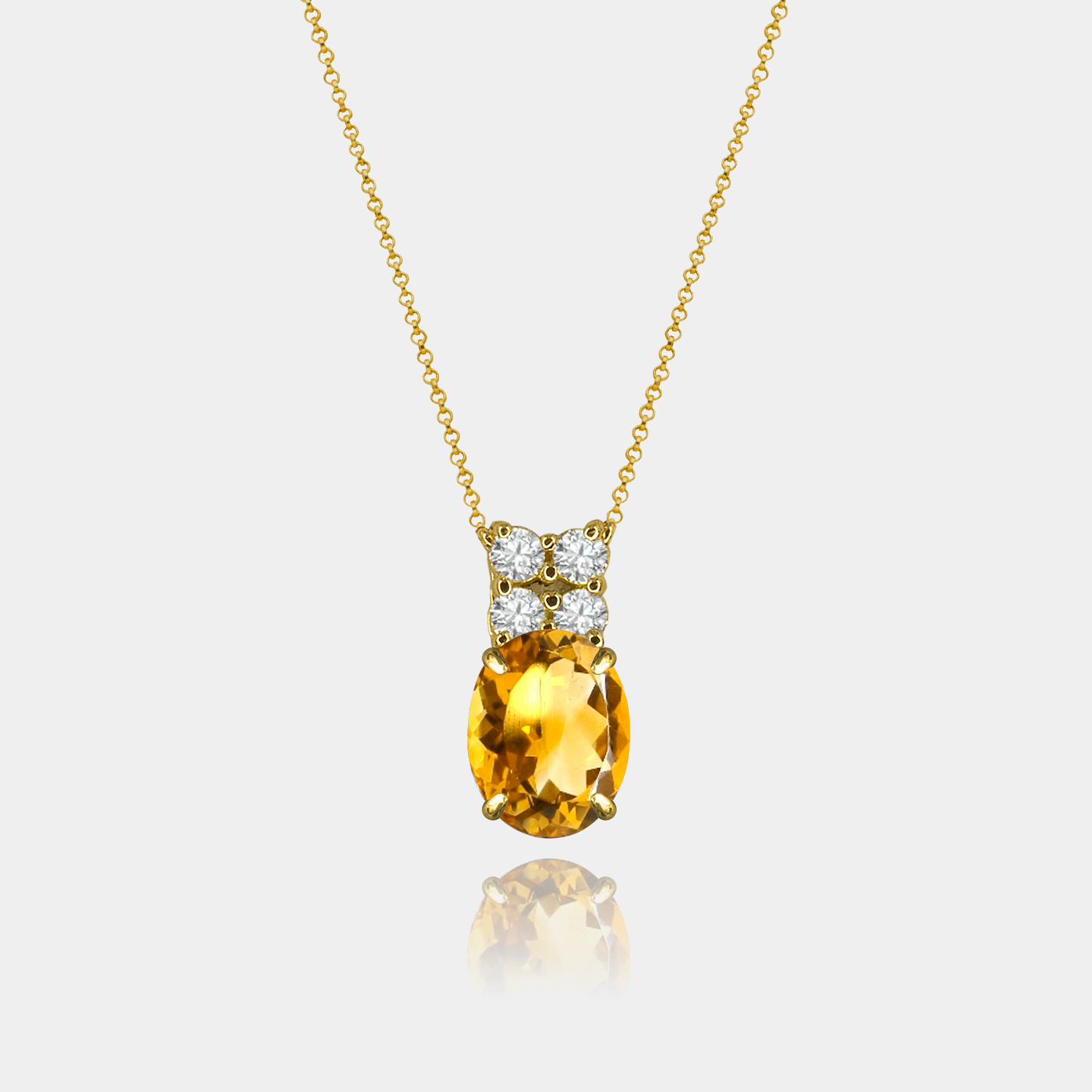 Colar Citrino Oval + 4 Diamantes em Ouro 18k