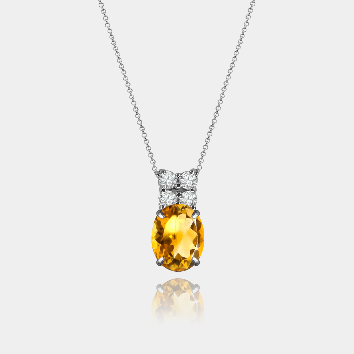 Colar Citrino Oval + 4 Diamantes em Ouro 18k