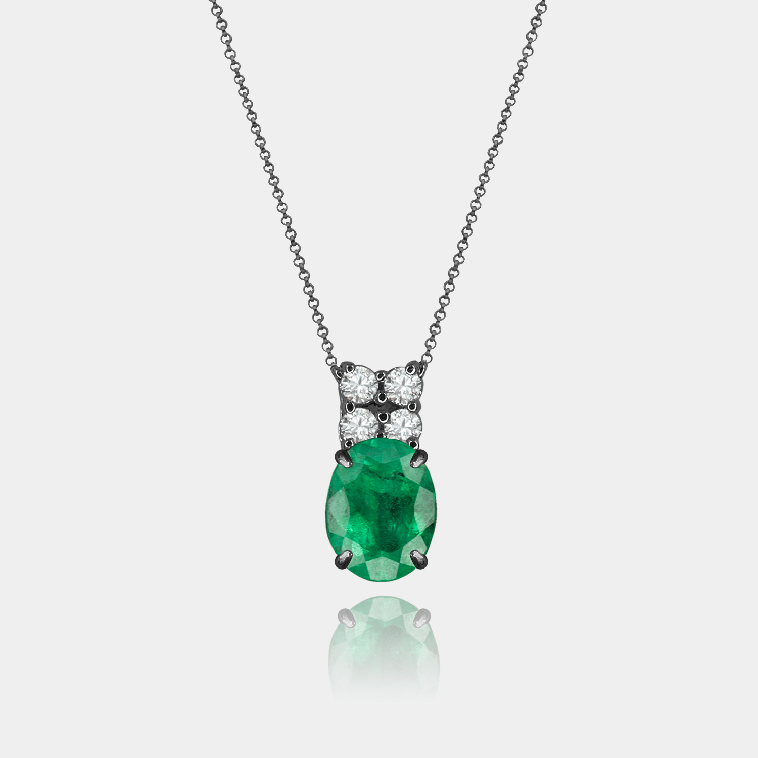 Colar Esmeralda Oval + 4 Diamantes em Ouro 18k