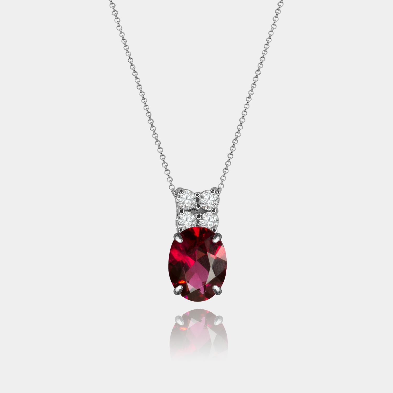 Colar Rubelita Oval + 4 Diamantes em Ouro 18k
