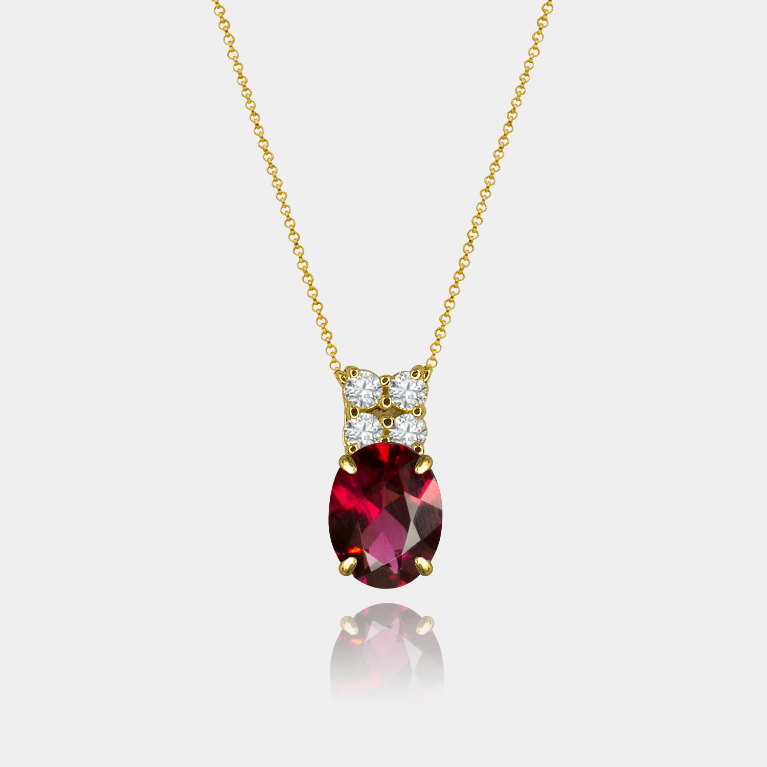 Colar Rubelita Oval + 4 Diamantes em Ouro 18k