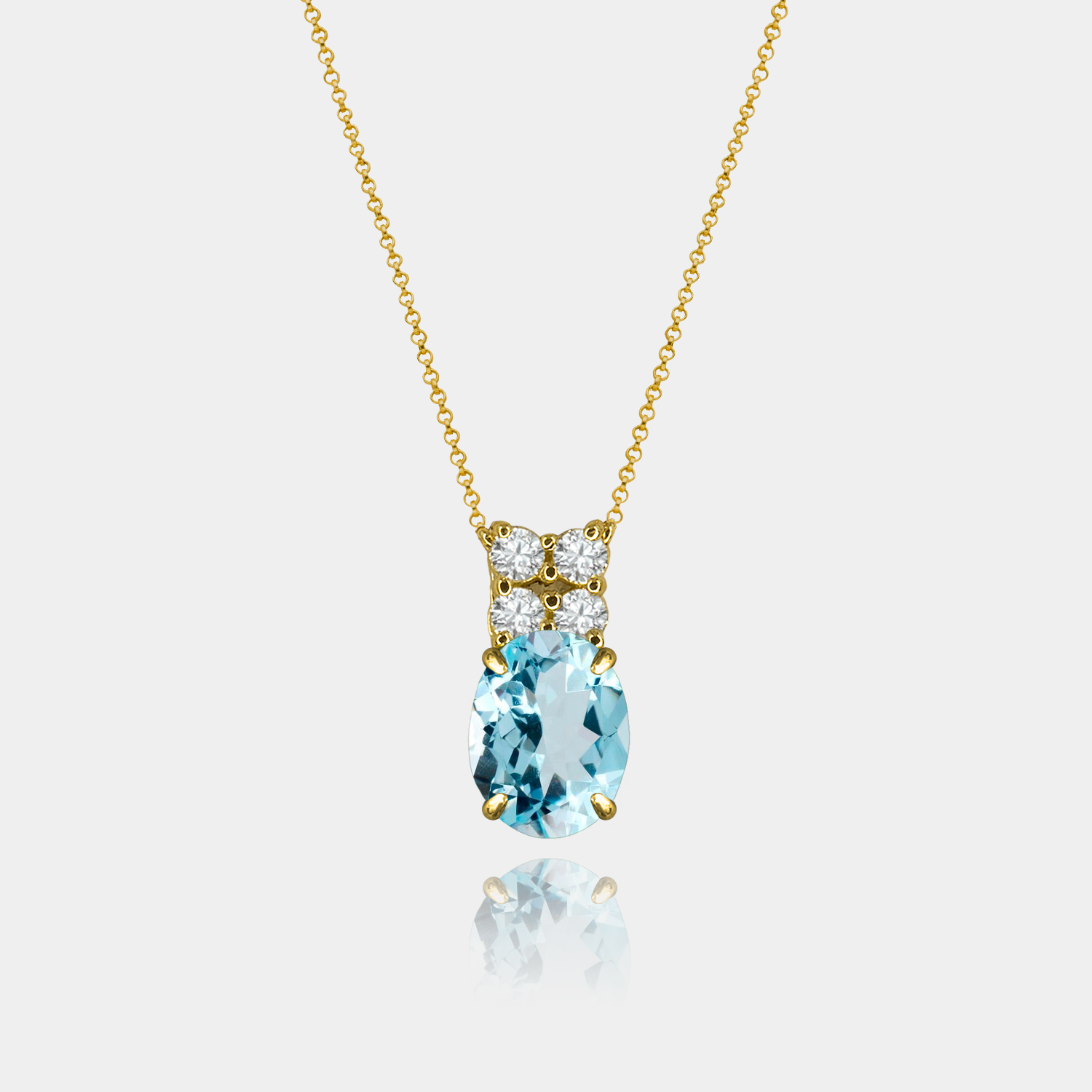 Colar Topázio Sky Oval + 4 Diamantes em Ouro 18k