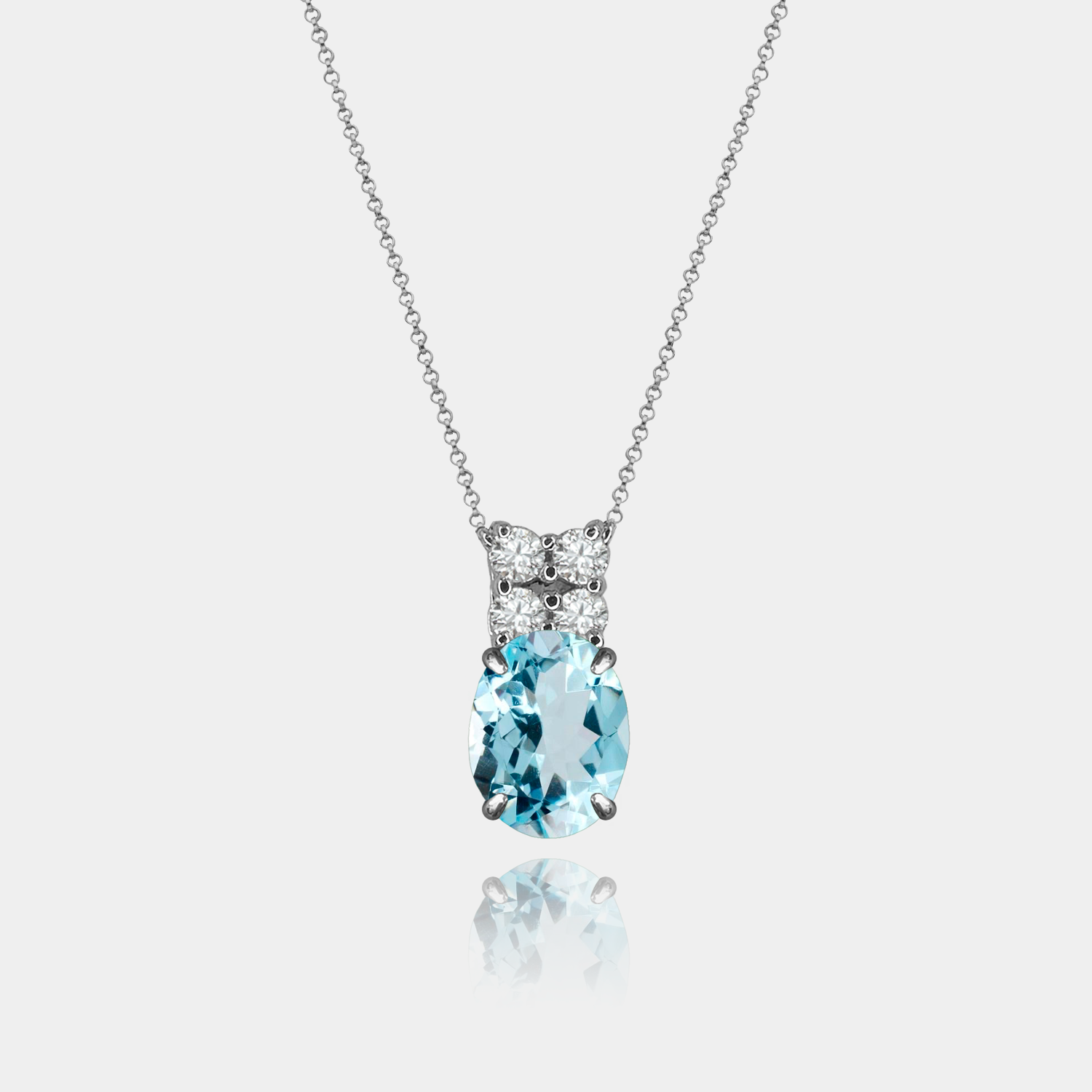 Colar Topázio Sky Oval + 4 Diamantes em Ouro 18k