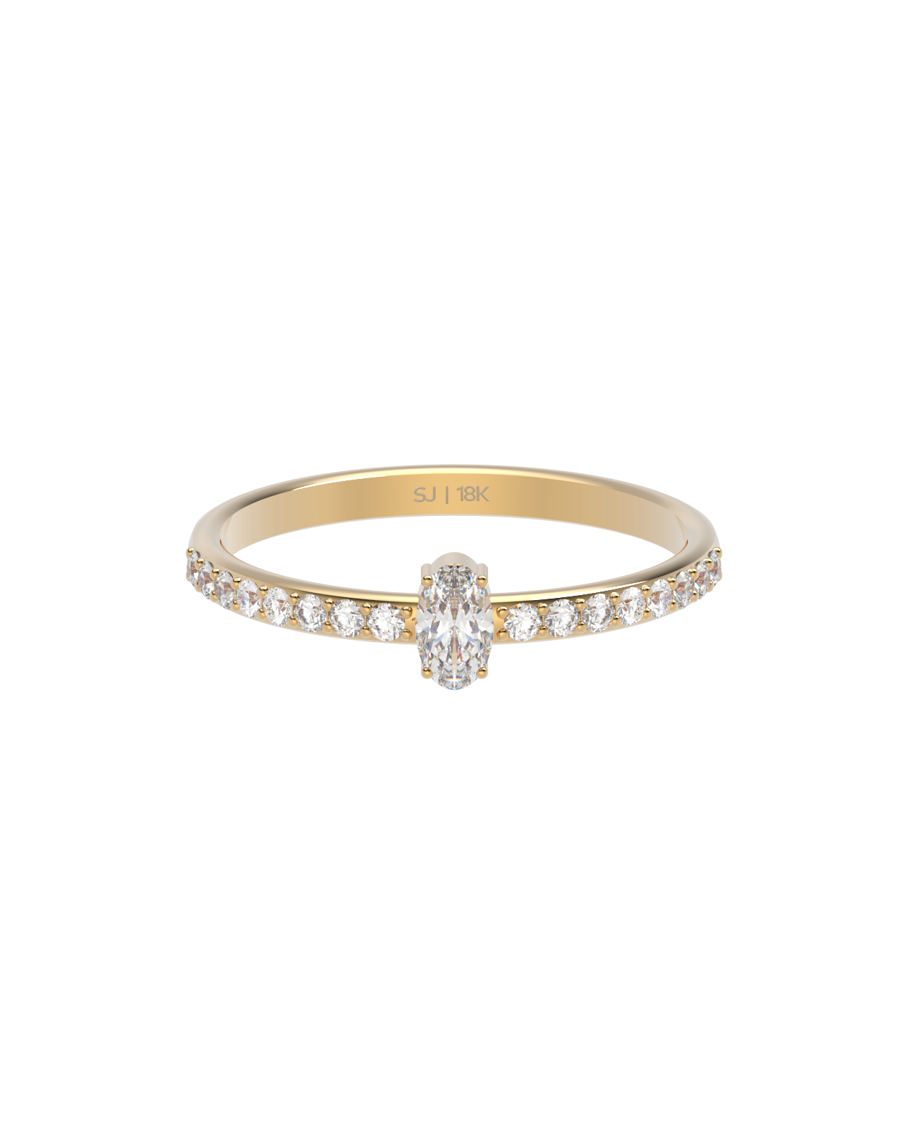 Anel Diamante Oval 0.25ct + Diamantes em Ouro 18k