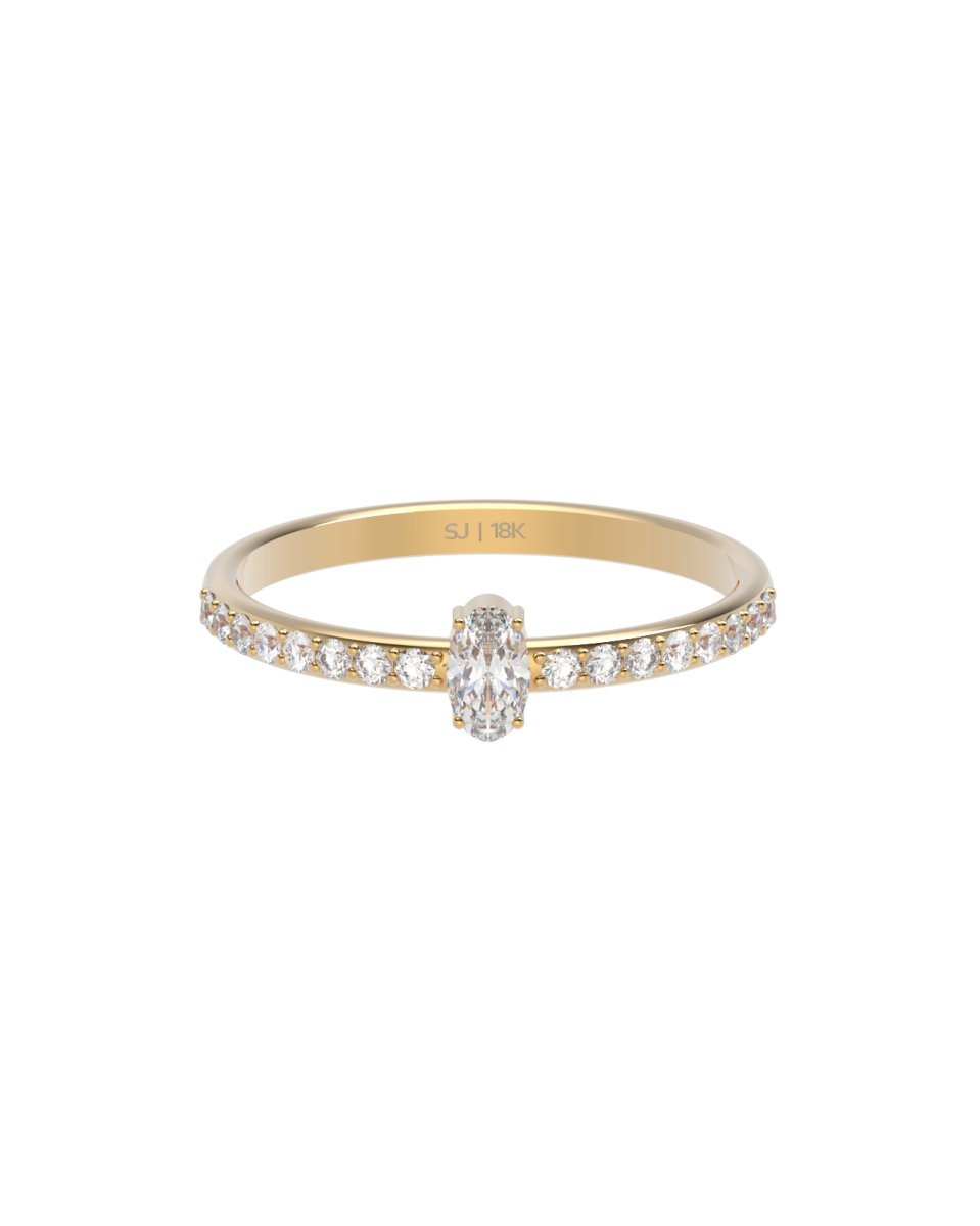 Anel Diamante Oval 0.25ct + Diamantes em Ouro 18k - Santé Joias