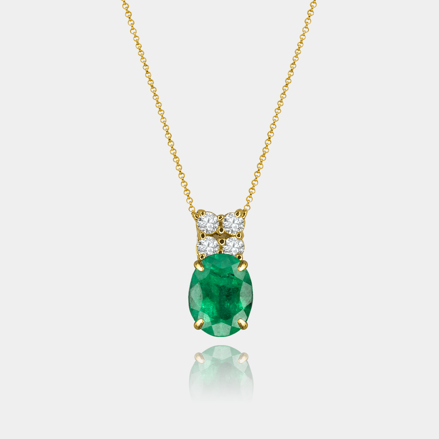 Colar Esmeralda Oval + 4 Diamantes em Ouro 18k